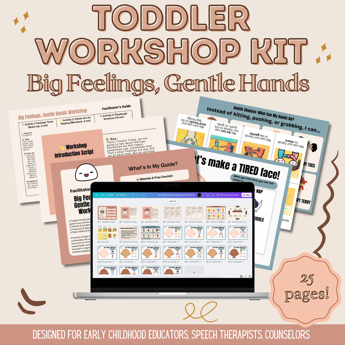 Toddler Emotions & Gentle Hands Workshop | 25-Page Printable Social-Emotional Learning Kit | Emotion Playdough Mats, Kind Hands Mini Book, Feelings Poster & More